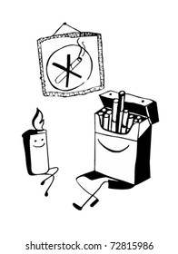 hand-drawn merry pack of cigarettes and a lighter