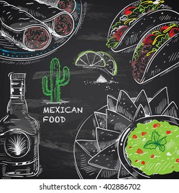 Hand-drawn Mexican Food On Chalkboard