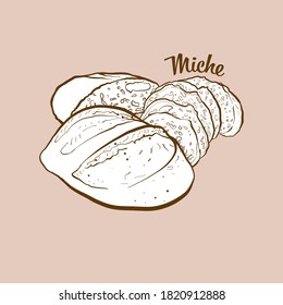 Hand-drawn Miche bread illustration. Leavened, usually known in France. Vector drawing series.