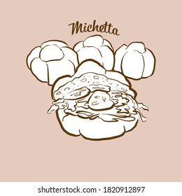 Ilustración de pan hecha a mano de Michetta. Alucinado, generalmente conocido en Italia. Serie de dibujo de vectores.