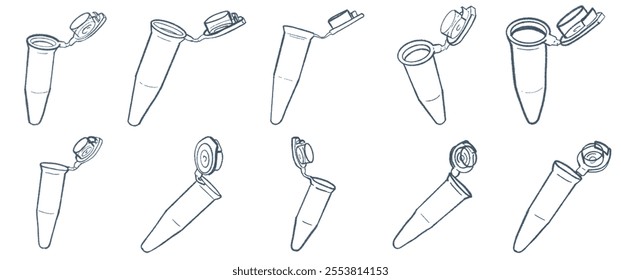 Hand-Drawn Microcentrifuge Tube Illustrations: Essential Laboratory Equipment for Scientific Research and Educational Applications