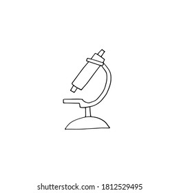 Hand-drawn microscope. Doodle vector illustration. Black and white outline