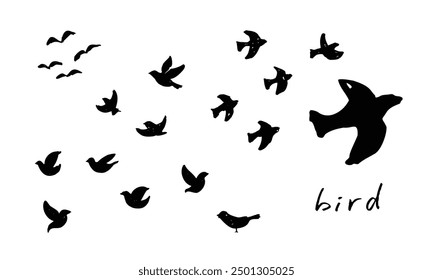 Hand-drawn Minimalist Bird Silhouette Vector Illustration | Flying Birds and Flock Design