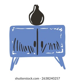 A hand-drawn minimalist design of a blue console cabinet, perfect for adding a stylish and functional element to modern interiors.