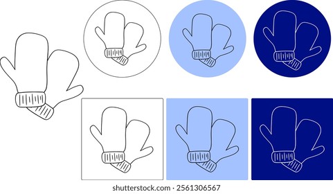 Hand-drawn minimalist illustration of cozy winter mittens. Graphic line vector logo. Perfect for decorations, crafting projects, and seasonal designs. Simple black outline art suitable creative use
