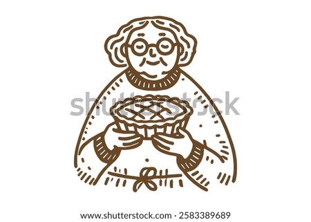 Hand-drawn minimalistic grandma with pie	