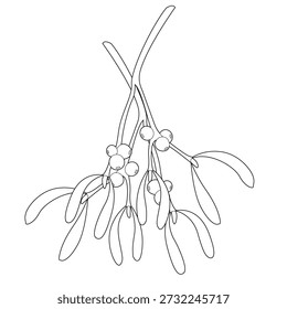Hand-drawn mistletoe illustration, featuring branches and berries. Isolated on wite. Perfect for holiday designs, cards, and backgrounds. Ideal for seasonal and festive themes.