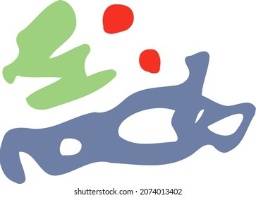 Hand-drawn modern assets for wallpaper design. Handwritten abstract loops, freeform wavy strokes, grouped points. Stylized symbolic red circles, a green curl and gray-blue large oblong spot with holes