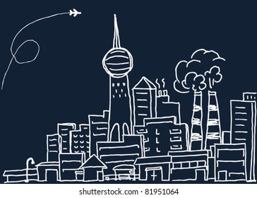 Hand-drawn modern city sketch