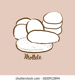 Ilustración de pan Mollete dibujada a mano. Pan de hadas, blanco, generalmente conocido en Andalucía, España. Serie de dibujo de vectores.