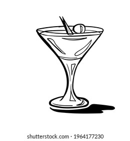 Hand-drawn monochrome flat illustration of the cocktail. Vector illustration.