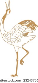 Hand-drawn Monochrome Illustration of Standing Japanese Crane (Tancho)
