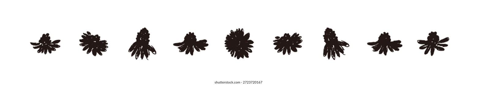 Ilustrações monocromáticas de camomila desenhadas à mão (molduras, coroas, padrões, etc.)