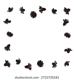 Ilustrações monocromáticas de camomila desenhadas à mão (molduras, coroas, padrões, etc.)