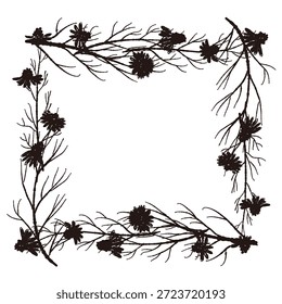 Ilustrações monocromáticas de camomila desenhadas à mão (molduras, coroas, padrões, etc.)