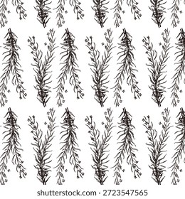 Ilustrações monocromáticas desenhadas à mão de rosmaninho (molduras, coroas, padrões, etc.)
