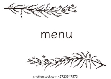 Ilustrações monocromáticas desenhadas à mão de rosmaninho (molduras, coroas, padrões, etc.)