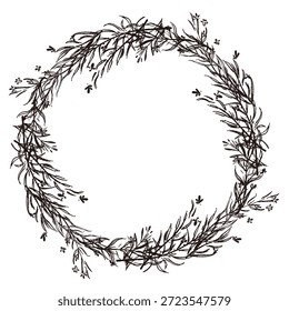 Ilustrações monocromáticas desenhadas à mão de rosmaninho (molduras, coroas, padrões, etc.)