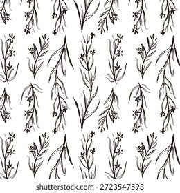 Ilustrações monocromáticas desenhadas à mão de rosmaninho (molduras, coroas, padrões, etc.)