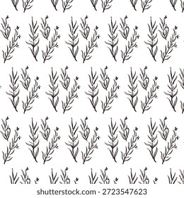 Hand-drawn monochrome illustrations of rosemary (frames, wreaths, patterns, etc.)