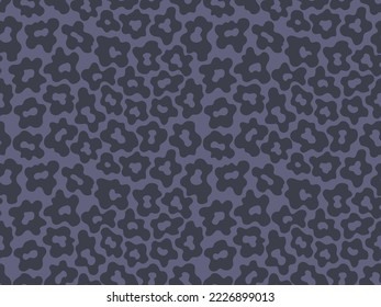 Hand-drawn monochrome leopard skin seamless pattern vector. Animal skin texture with rosettes by muted grey and lilac colors. Cartoon chaotic wild cats textures vector illustration