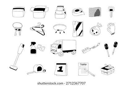 Conjunto de Ícones de Linha de Fundamentos de Movimento Monocromático Desenhado à Mão