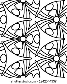 Hand-drawn monochrome seamless geometric pattern with triangles, cross lines and circles.