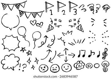 Hand-drawn monochrome speech bubble material set.