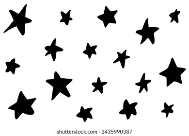 Hand-drawn monochrome star illustration icon set