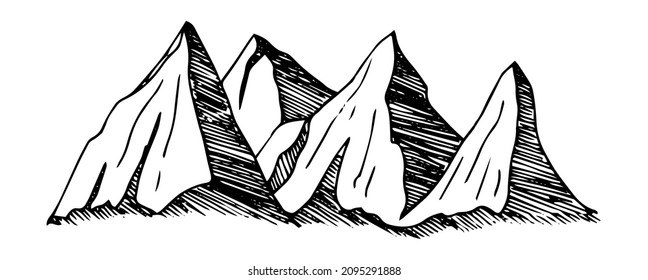hand-drawn mountain isolated on a white background. Vector illustration