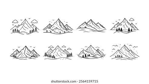 Hand-Drawn Mountain Landscape Graphic Set.