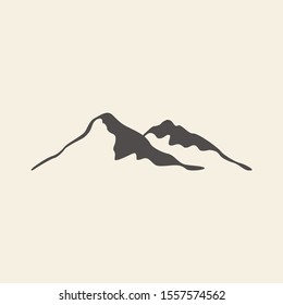 Handdrawn mountain logo icon in black color