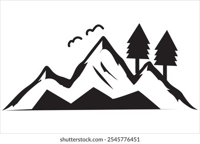 Hand-Drawn Mountain Vector Illustration, Nature-Inspired Mountain Vector Art
