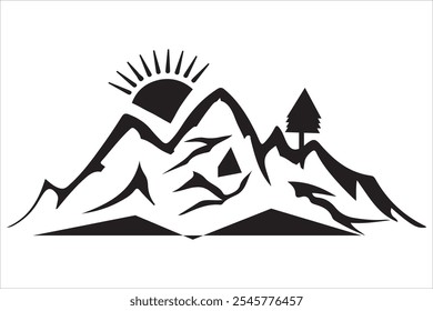 Hand-Drawn Mountain Vector Illustration, Nature-Inspired Mountain Vector Art
