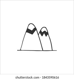 Hand-drawn mountains. Doodle image isolated on white background. Vector illustration.