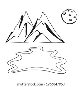 Hand-drawn mountains isolated on a white background, vector. Print for greeting cards and greetings.