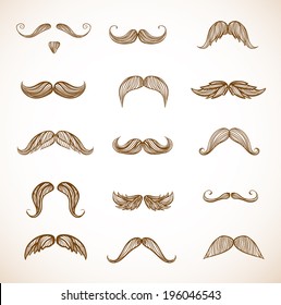 Hand-drawn moustaches in vintage style. Vector illustration.