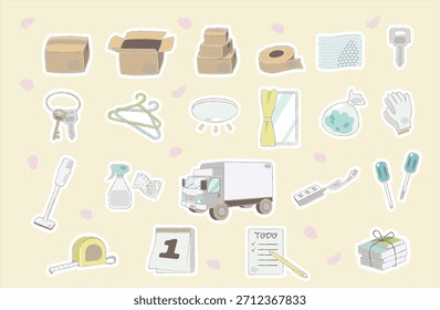Iconos de Essentials en movimiento dibujados a mano con contorno blanco