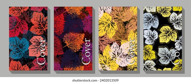 Hand-drawn multicolor set illustration for design interior. Color leaves. white on background. triangle space for photo collage. 