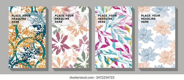 Hand-drawn multicolor set illustration for design interior. Color leaves.  Ideas for magazine covers, brochures and posters. Vector illustration.