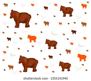 Hand-drawn multicolored forest bears of different sizes on four legs on a white background