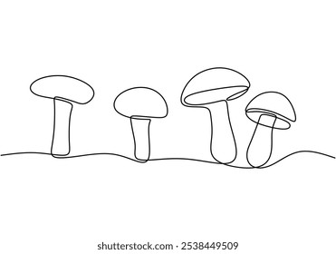 Seta dibujada a mano en un dibujo continuo de una línea. Ilustración de concepto de planta de alimentos comestibles.