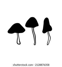 Hand-drawn mushroom. Vector illustration of magic boho mushrooms in the doodle style. Witchy mystic design element. Ingredient for cooking.Isolated elements on white background.