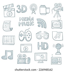 Hand-drawn music icons. Vector illustration.