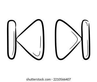 Hand-drawn Music And Video Rewind Icons. Play Button In Doodle Sketch Style. A Simple Doodle Drawing Scheme. Vector Illustration.