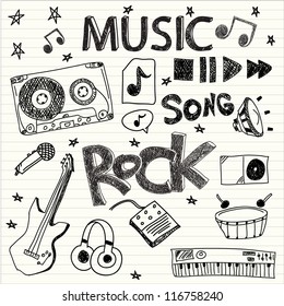 Hand-drawn musical icons. Vector illustration.