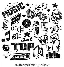 Hand-drawn musical icons. Vector illustration.