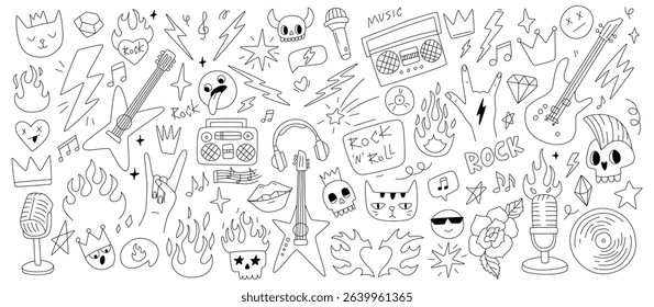 Hand-Drawn Music-Themed Doodles Featuring Rock and Roll Elements