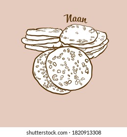Hand-drawn Naan bread illustration. Flatbread, usually known in Asia. Vector drawing series.