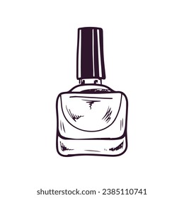 Hand-drawn nail polish, beauty cosmetic element, self care. Illustration for beauty salon, cosmetic store, makeup design. Doodle sketch style. 